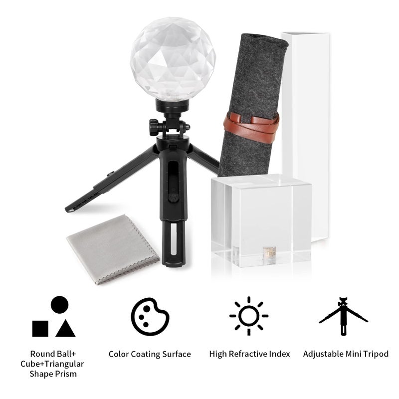 Meking 3pcs Photography Prism Set with Mini Tripod, Optical Crystal Prism Glass for Rainbow Effect Make, Teaching Light Spectrum Physics and Photographer Photo Accessory 1 - Image 4